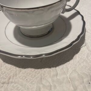 3 sets White ChinaTeacup and Saucer with platinum Trim and scalloped edges